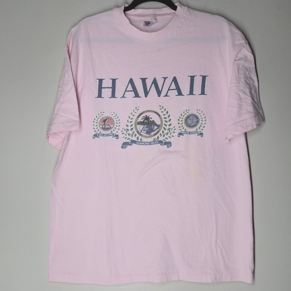 Vintage Hawaiian T Shirt XL Pink Nature Hawaii Art Made in USA - Picture 1 of 6